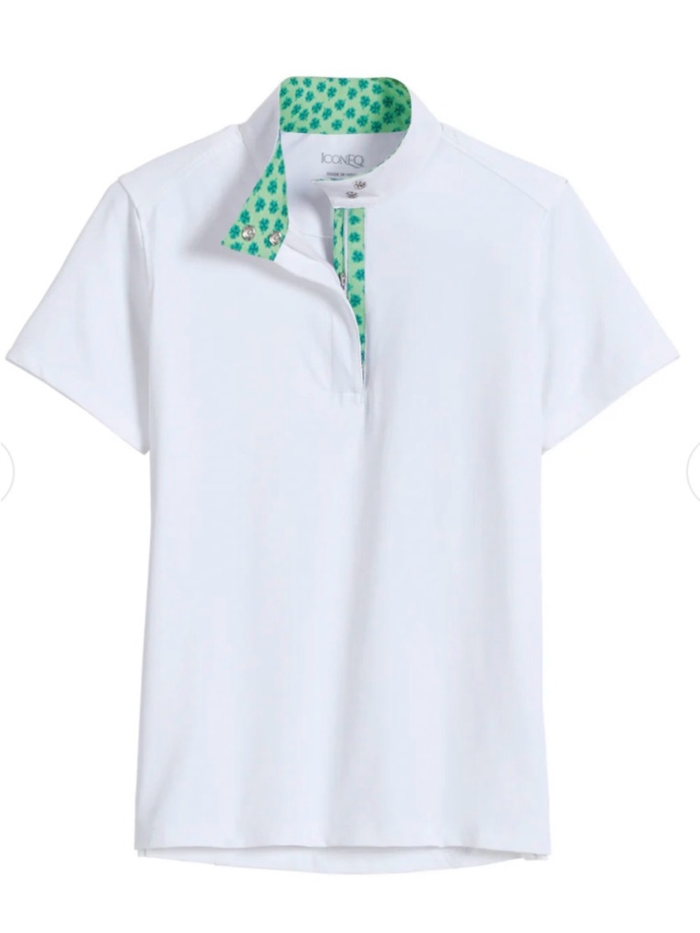 NWT Kid’s XL ICONEQ White Short Sleeve Equestrian Show Shirt with Lucky Clovers